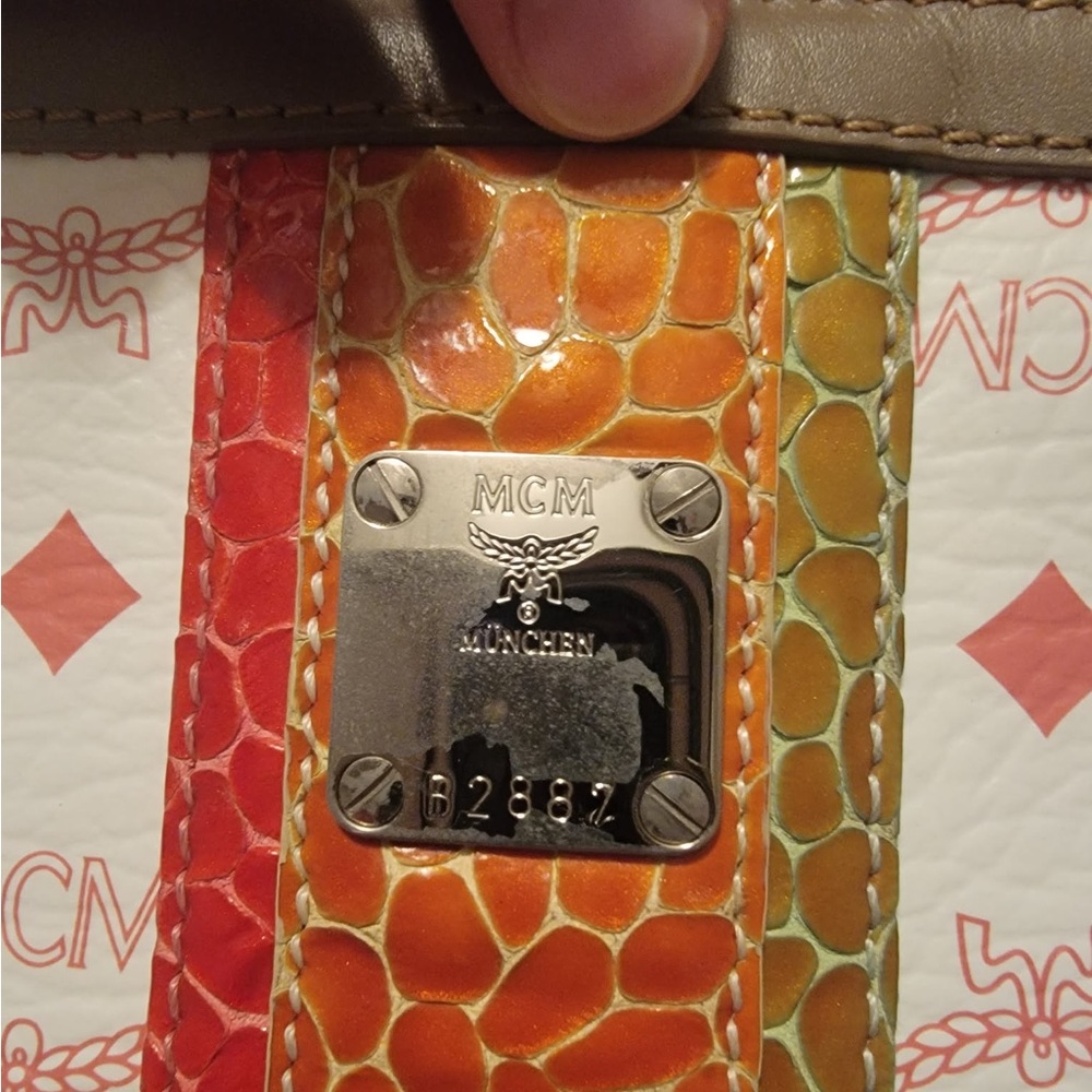 MCM White and Red Wristlet with Orange Accent - Picture 9 of 9